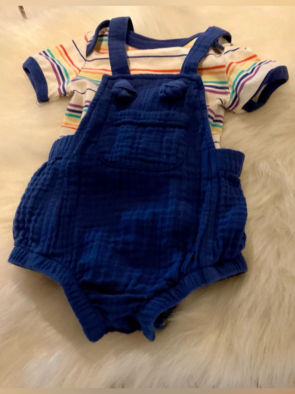 0 - 3 Month Rainbow Stripe Linen Shortalls